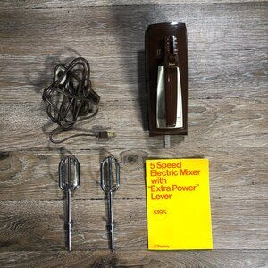JC Penney 5 Speed Brown Electric Mixer 5195 with Beater Power Cord Manual Tested